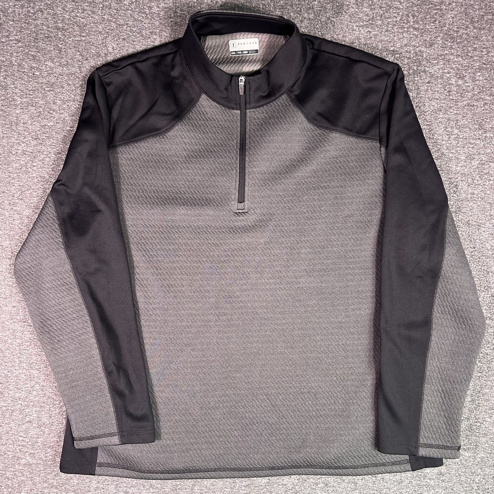 PGA Tour Pullover Mens XXL Gray Black 1/4 Zip Golf Textured Performance